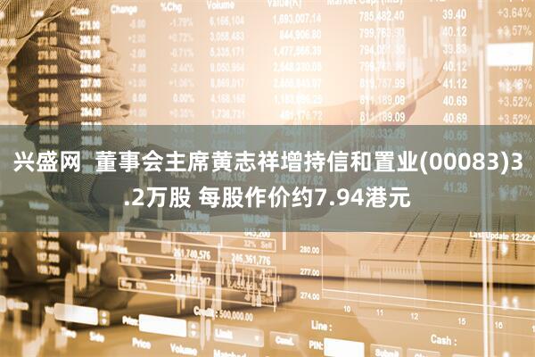兴盛网  董事会主席黄志祥增持信和置业(00083)3.2万股 每股作价约7.94港元