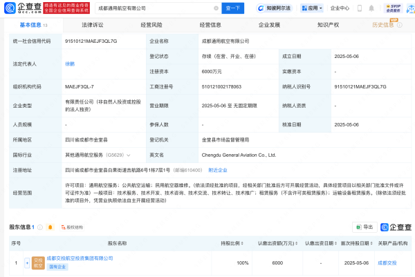 小熊猫配资  成都通用航空公司登记成立